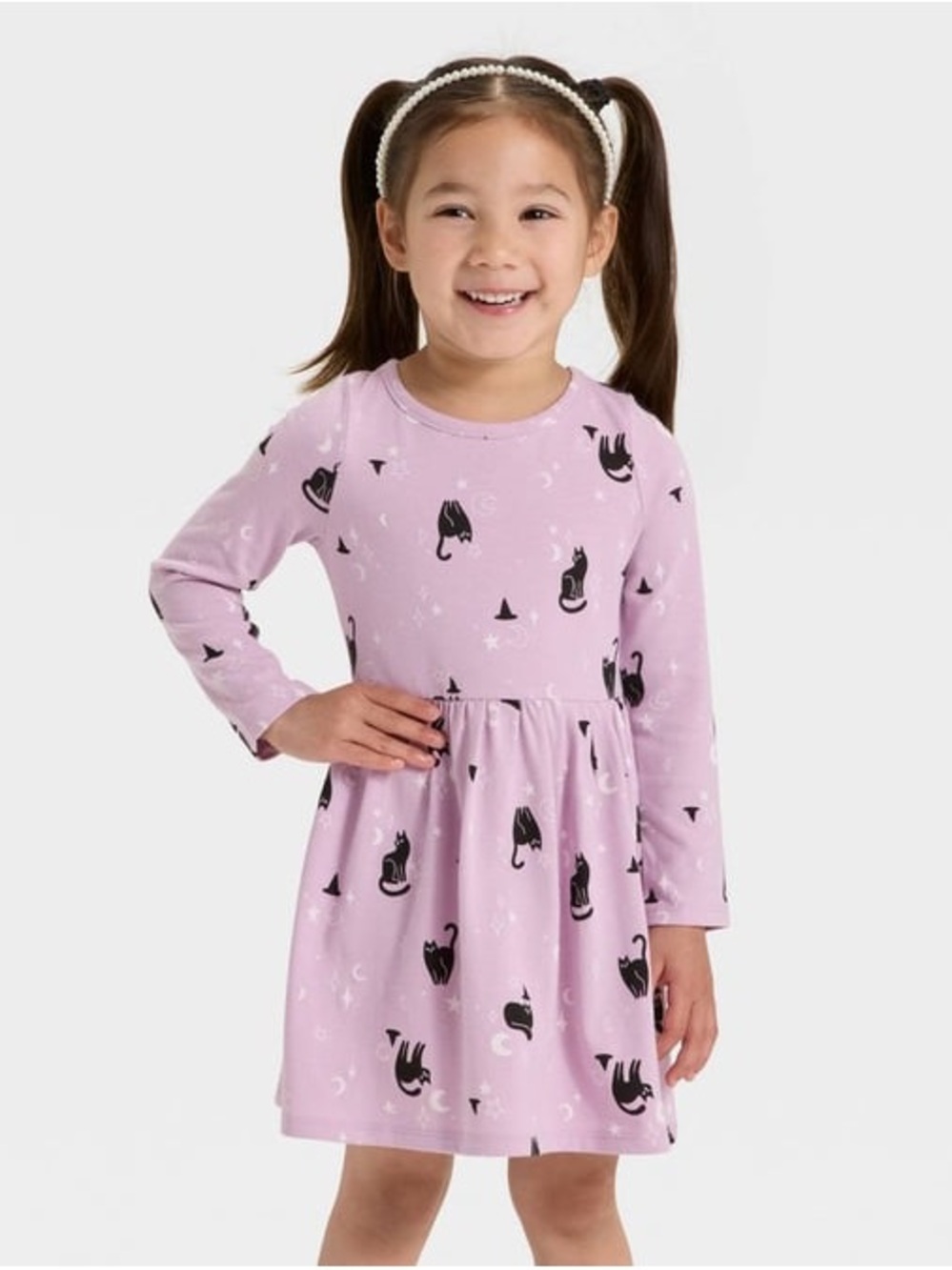 Cat & Jack Baby Long Sleeve Halloween Cats Dress with Bloomers Lavender 18M NWT